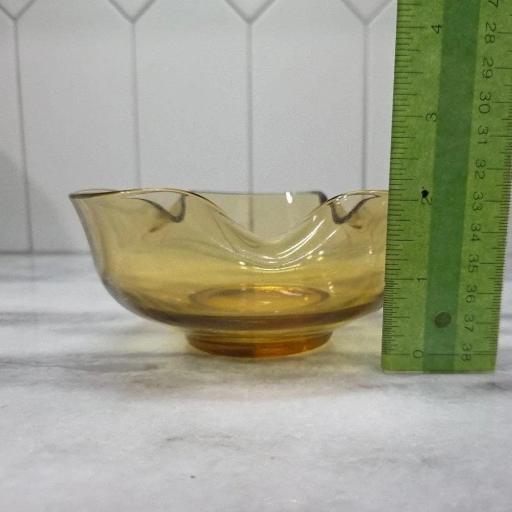 Anchor Hocking Harvest‎ Gold Trinket Bowl, Vintage Amber Honey Dish, Wavy Edges